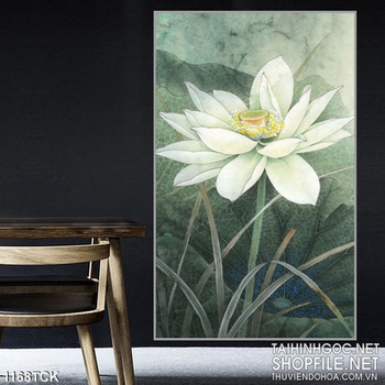 Tranh hoa sen trắng dán tường