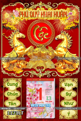 File lịch tết con ngựa vàng phú quý khai xuân 1171LT