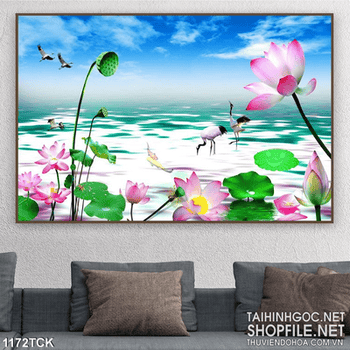 Tranh hoa sen dán tường phong thủy