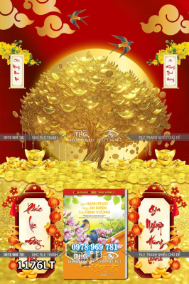 File tranh lịch tết cây kim tiền vàng may mắn 1176LT