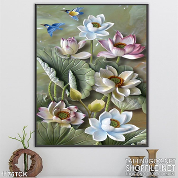 Tranh hoa sen giả ngọc 3D