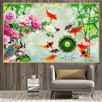 Tranh phong thủy hoa sen cá chép