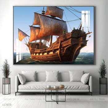 Tranh thuyền buồm vàng phong thủy đẹp