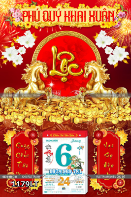 File lịch tết 2 con ngựa vàng phú quý khai xuân 1179LT