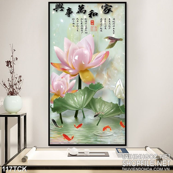 Tranh hoa sen, cá chép phong thủy