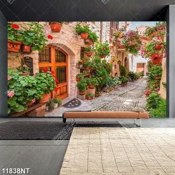 Tranh ngôi nhà có nhiều hoa nở 11838NT