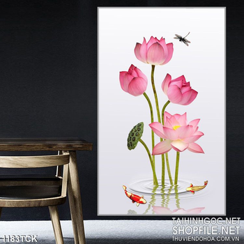 Tranh tường hoa sen cá chép