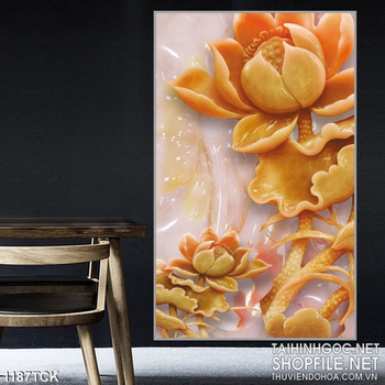 Tranh hoa sen giả ngọc 3D