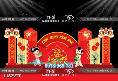 File tranh mô hình sân khấu 3d background phông nền tết tiểu cảnh sự kiện tết 1187VTT