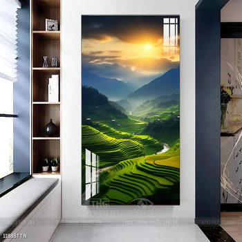 Tranh phon thủy sông, núi và mặt trời