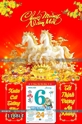 File psd tách lớp lịch tết bạch mã phát tài 1188LT