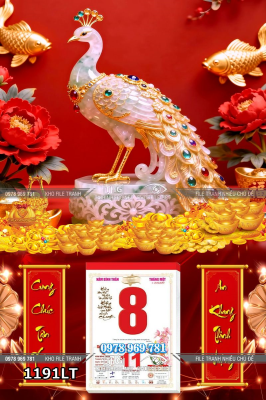 File tranh lịch tết chim công ngọc phú quý 1191LT