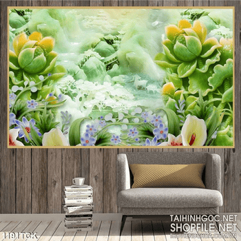 Tranh treo phòng hoa sen giả ngọc