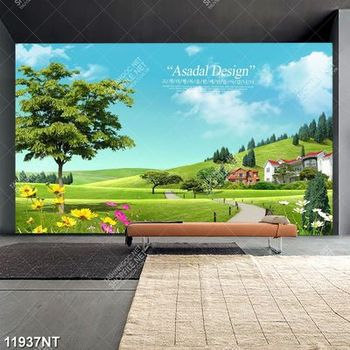 Tranh đồi cỏ xanh file psd