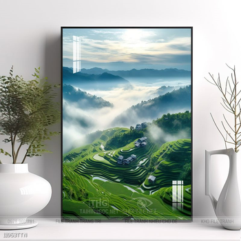 Tranh phon thủy sông, núi và mặt trời