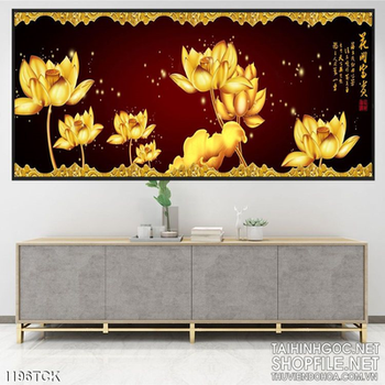 Tranh gạch hoa sen vàng 3D