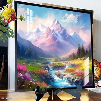 Tranh phon thủy sông, núi và mặt trời