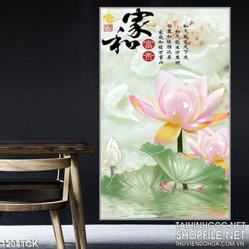 Tranh hoa sen 3D giả ngọc đẹp