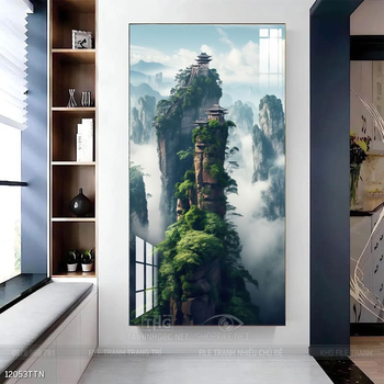 Tranh phon thủy sông, núi và mặt trời