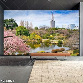 Tranh phong cảnh hồ nước và hoa nở tuyệt đẹp