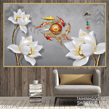 Tranh hoa sen cá chép 3D
