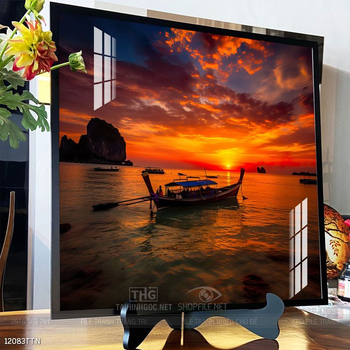 Tranh phon thủy sông, núi và mặt trời