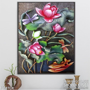 Tranh trang trí hoa sen 3d độc đáo
