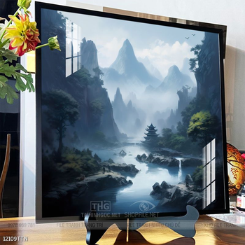 Tranh phon thủy sông, núi và mặt trời