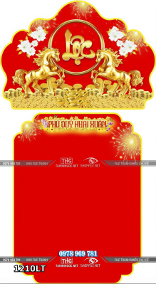 File psd tranh lịch tết con ngựa vàng chữ Lộc vàng khai xuân 1210LT