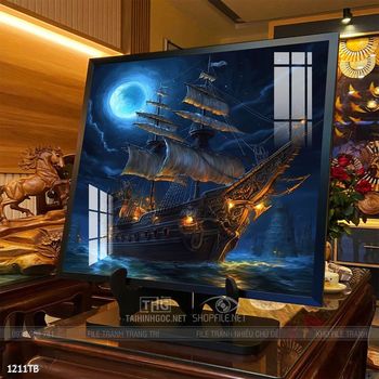 Tranh thuyền buồm vàng phong thủy đẹp