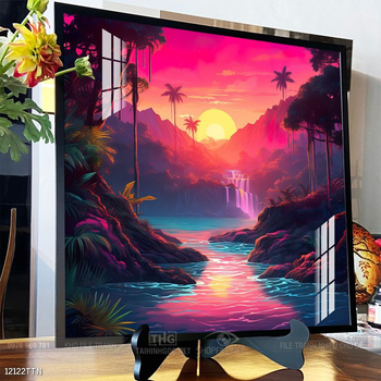 Tranh phon thủy sông, núi và mặt trời