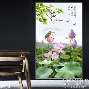 Tranh phong cảnh đầm hoa sen sớm mai