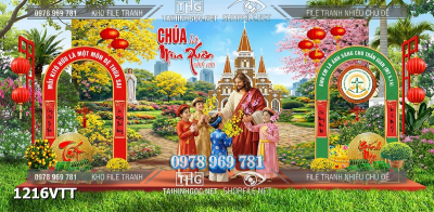 File psd phông sân khấu tết công giáo chúa giê su file background tết công giáo 1216VTT
