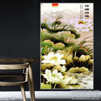 Tranh sơn dầu phong cảnh hoa sen