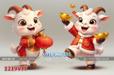File tranh con dê cầm lồng đèn Tết Đinh Mùi 1219VTT