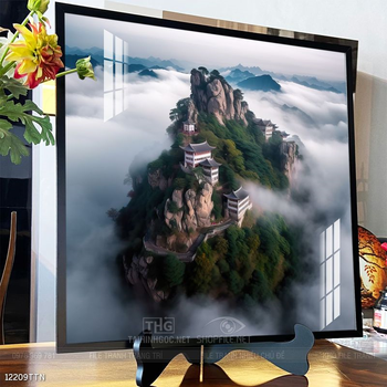 Tranh phon thủy sông, núi và mặt trời