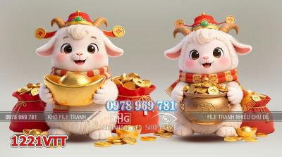 File tranh con dê cầm thỏi vàng đón xuân 1221VTT