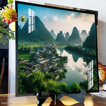 Tranh phon thủy sông, núi và mặt trời