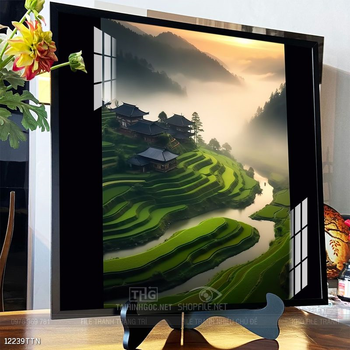 Tranh phon thủy sông, núi và mặt trời