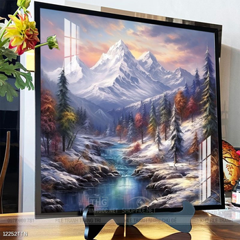 Tranh phon thủy sông, núi và mặt trời