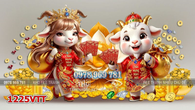 File tranh hai con dê năm mới Tết Đinh Mùi 1225VTT