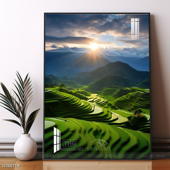 Tranh phon thủy sông, núi và mặt trời