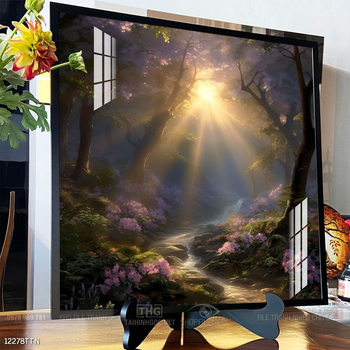 Tranh phon thủy sông, núi và mặt trời