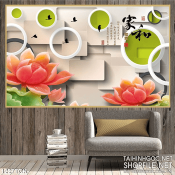 Tranh hoa sen treo phòng khách trang trí