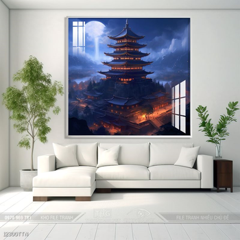 Tranh phon thủy sông, núi và mặt trời