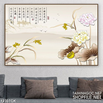 Tranh thư pháp hoa sen trang trí