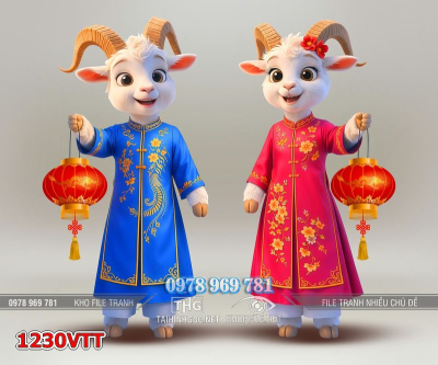 File tranh hai con dê cầm lồng đèn 1230VTT