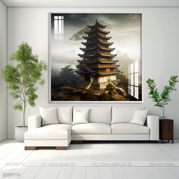 Tranh phon thủy sông, núi và mặt trời