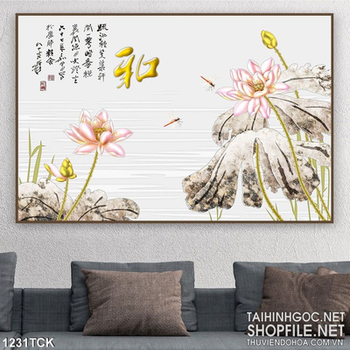 Tranh hoa sen đẹp trừu tượng nghệ thuật