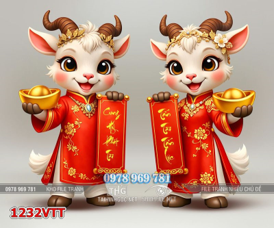 File tranh con dê Tết Đinh Mùi đón xuân 1232VTT